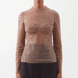 Self-Portrait Mocha Mousse Light Brown Sequin Top